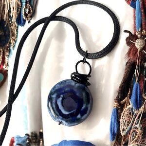 5 For $25💫Blue Tie-Dye Swirl Ceramic Pendant Necklace